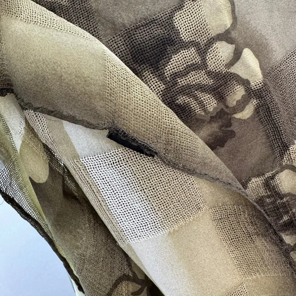 VTG Yves Saint Laurent Brown Beige Square Scarf Floral Check Neutral VINTAGE